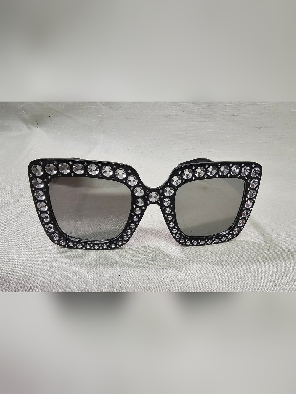 Crystal-Embellished Black Square Sunglasses